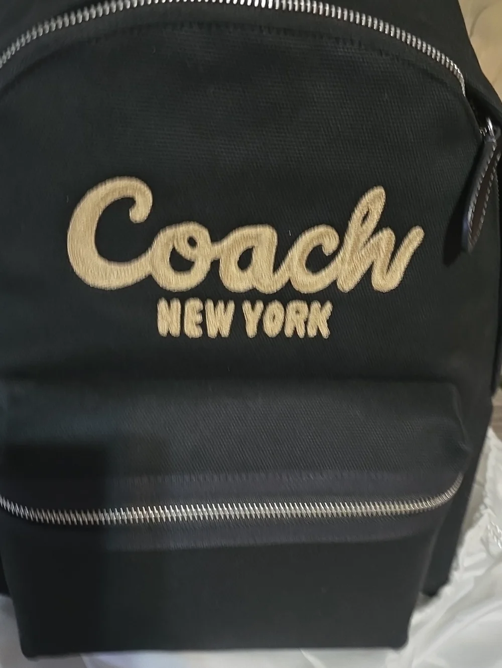 Coach New York Black Canvas Backpack with Gold Logo